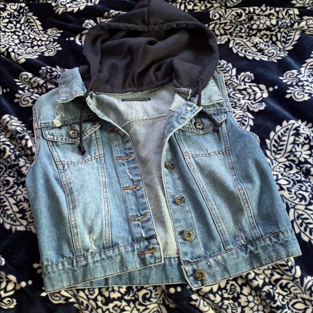 Blue jean hoodie vest